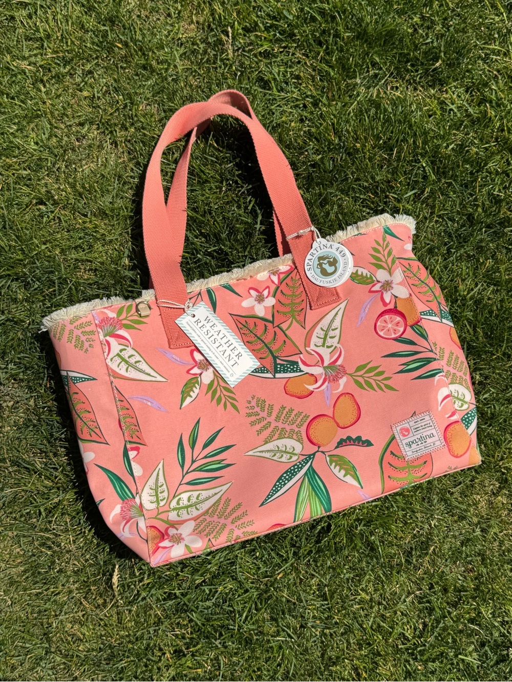 Spartina 449 Coral Floral & Citrus Canvas Tote
